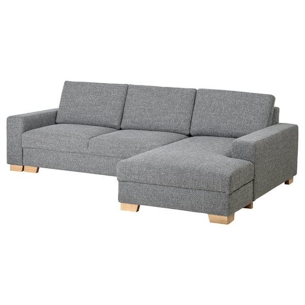 Modern grey SÖRVALLEN sectional sofa with chaise longue, minimalist design on wooden legs.