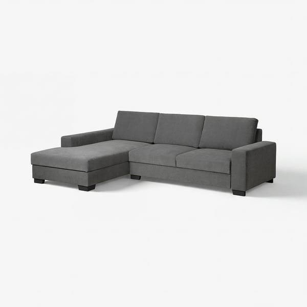 A grey SÖRVALLEN sectional sofa with a modern design. It has three cushioned seats, a chaise lounge, and neutral fabric upholstery.