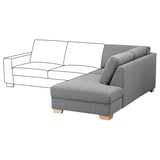 SÖRVALLEN sectional sofa in grey fabric, broad design, wood legs.