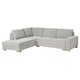 Modern grey l-sofa, light wood legs, minimalist style, comfortable with deep seat.