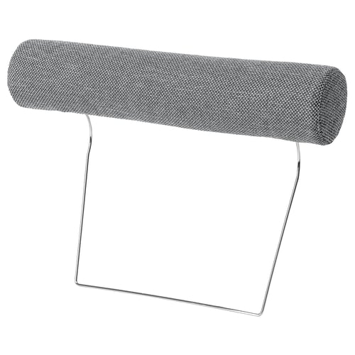 SÖRVALLEN grey neck pillow, round shape, chrome stand, soft fabric.