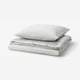 Striped grey & white duvet & pillow set, rectangular, subtle stripes on soft cotton.