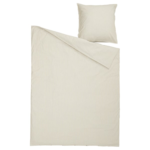 SOLFIBBLA bedding set, beige stripes, cotton, rectangular, twin.