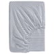 A SOLFIBBLA fitted sheet in blue and white stripes, made of 100% cotton with elastic edges.