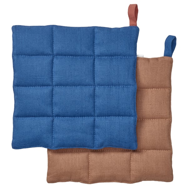 SOLUPPGÅNG Pot holder, blue/brown, 21x21 cm