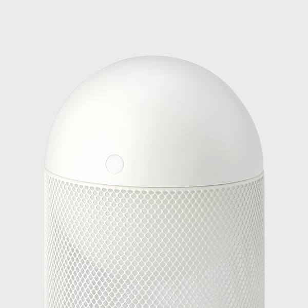 A sleek, white, cylindrical lamp with a textured middle section, likely made of quality plastic and metal, standing upright.