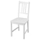 Single white wooden chair with a simple back and seat design.