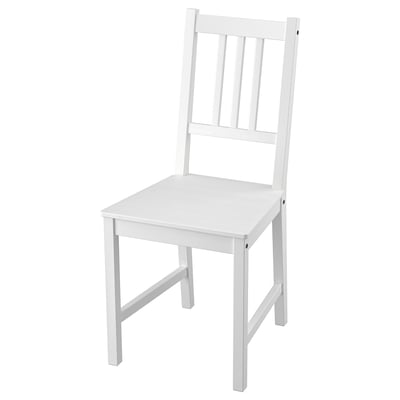 Single white wooden chair with a simple back and seat design.