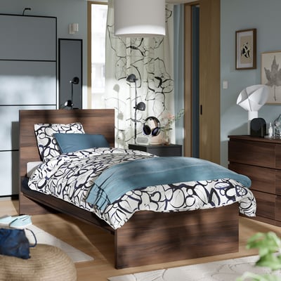 STORKLINTA Bed frame, dark brown oak effect, 90x200 cm