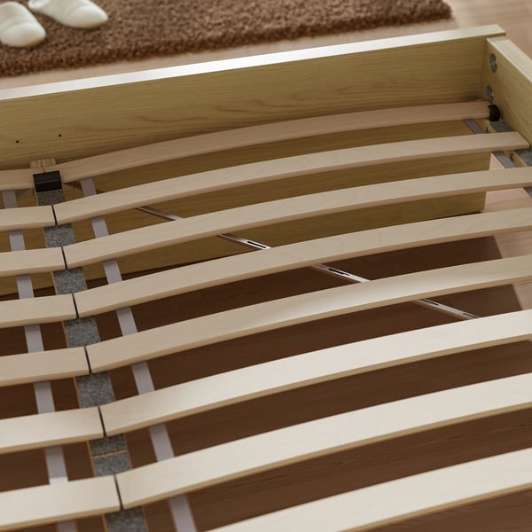 STORKLINTA Bed frame, oak effect/Luröy, 140x200 cm