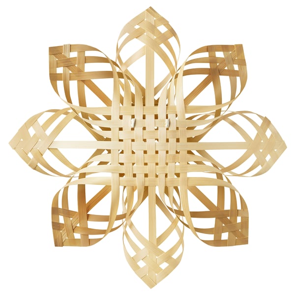 STRÅLA bamboo snowflake lamp, hand-woven, golden- natural, intricate design, warm, cosy light.