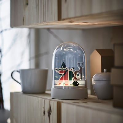 STRÅLA Table lamp, snowy night/battery-operated dome
