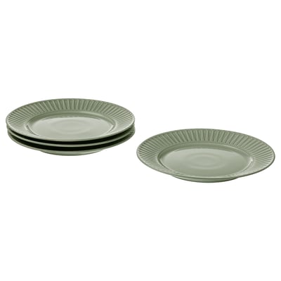 A set of green striped plates, ideal for dining, with a sleek design and crafted feel.