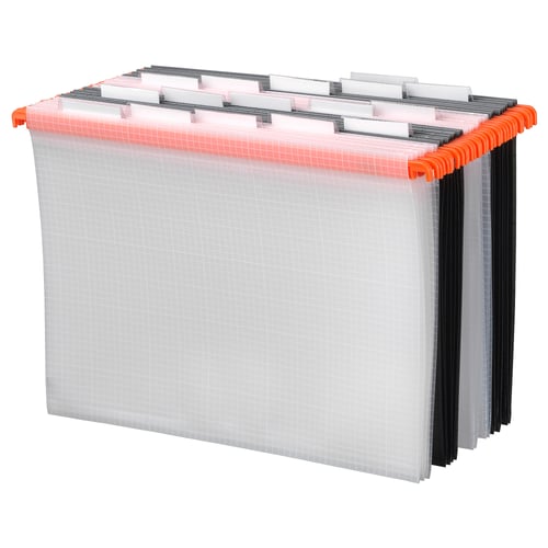 SUMMERA a4 file organiser, orange tabs, sleek design, durable pet plastic, keeps documents neat and visible.