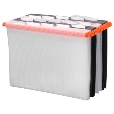 SUMMERA a4 file organiser, orange tabs, sleek design, durable pet plastic, keeps documents neat and visible.