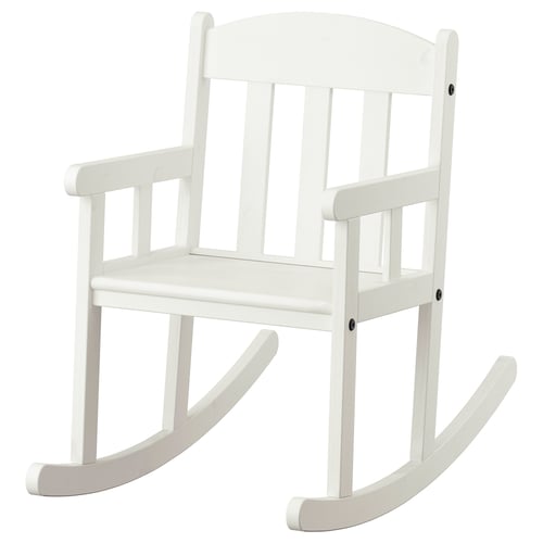SUNDVIK white kids rocking chair, wooden, classic design for balance and play.