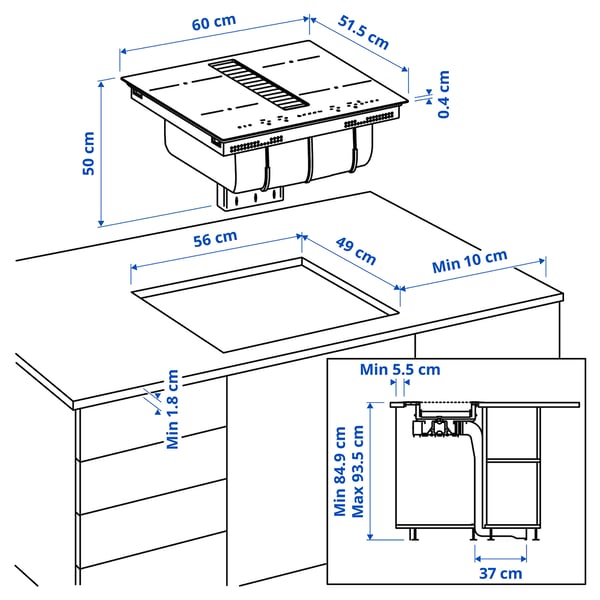 Illustration with measurements for the product: TÄCKNAN.