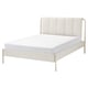 A modern, white TÄLLÅSEN bed with a padded headboard and metal legs.