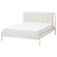 Modern minimalist bed, TÄLLÅSEN, light beige, metal, rectangular, cushioned headboard.