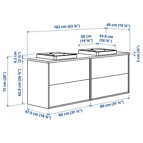 Illustration with measurements for the product: TÄNNFORSEN.