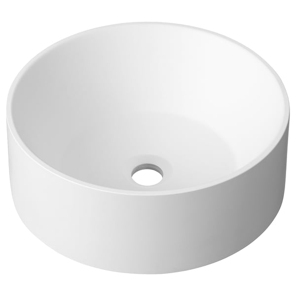TANDÅN white round countertop sink, made of crushed marble, modern & elegant design.