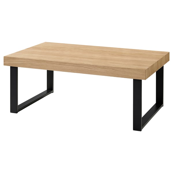 TARSELE coffee table: rectangular wood top, black metal legs. Modern design for living room.