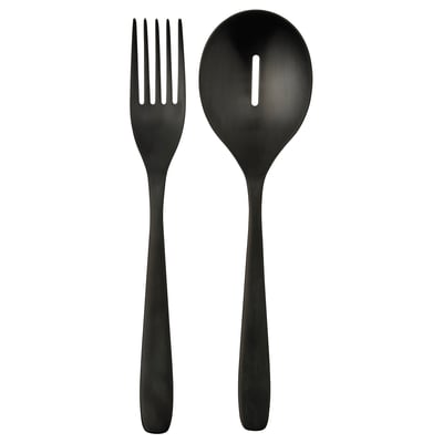Matt black cutlery set: fork & spoon, stainless steel, modern handles.