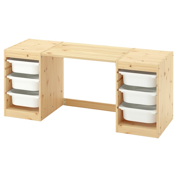 TROFAST Desk with storage boxes, light white stained pine white, 124x44x52 cm