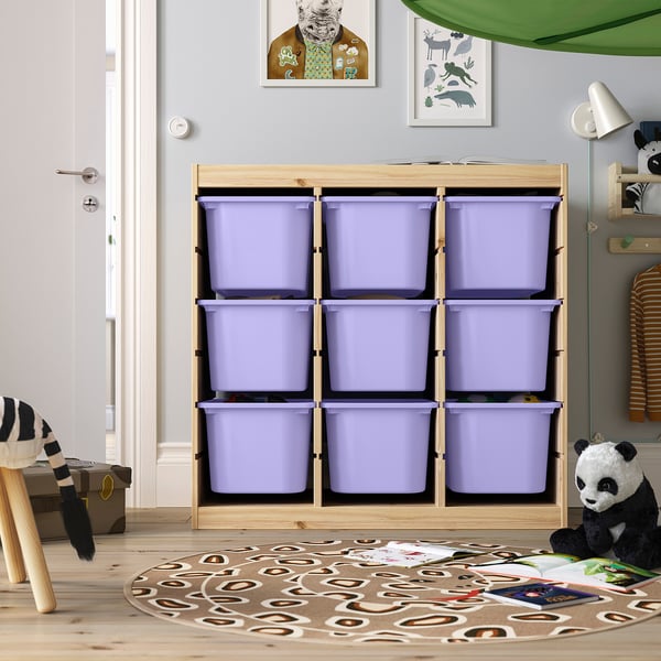 TROFAST Storage combination with boxes, room divider/light white stained pine lilac, 93x44x91 cm