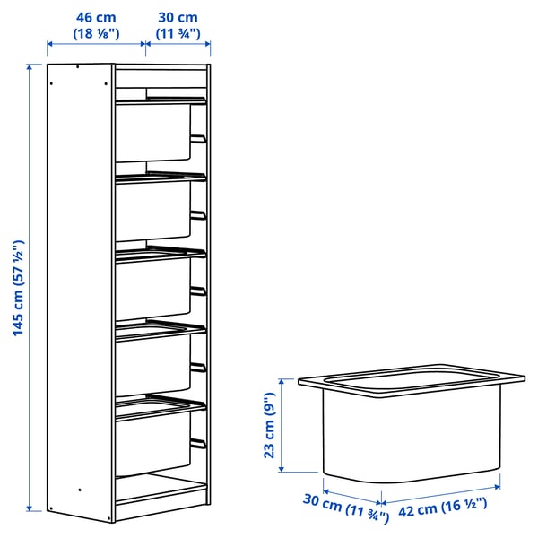 Illustration with measurements for the product: TROFAST.
