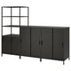 A black trotton double-sided cabinet, featuring both open and closed storage. Its ideal for room division with sliding doors and adjustable shelves.