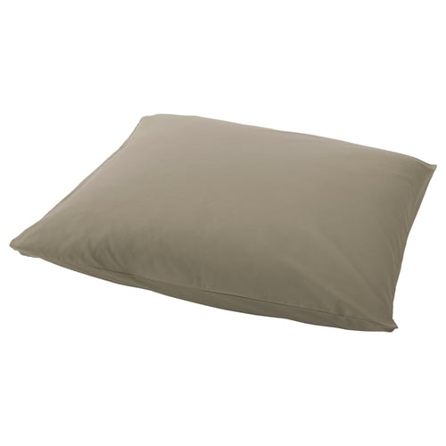 A flat olive-green pillowcase made of cotton and lyocell blend, neatly folded with a zip closure, crisp and smooth texture.