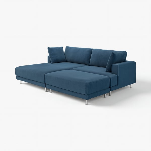 UPPÅKRA blue sectional sofa with clean lines, soft cushions, and chrome legs.