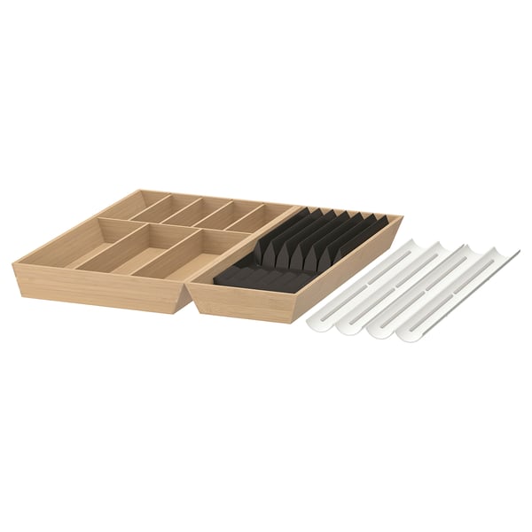 UPPDATERA Cutlery+utsl trays/knife+spice rack, white/bamboo anthracite, 72x50 cm