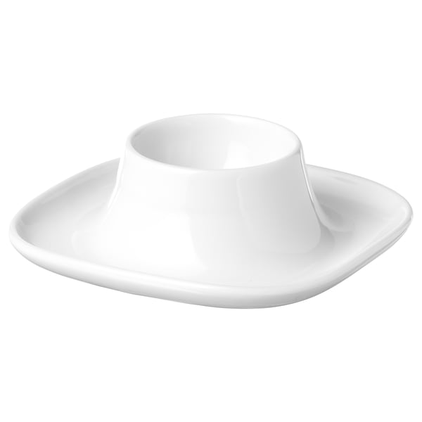 VÄRDERA white porcelain egg cup on tray, simple design, durable material.