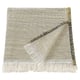 The VÄXELBRUK throw blanket is light brown and light grey with colourful fringes, rectangular shaped, made from recycled work clothes.