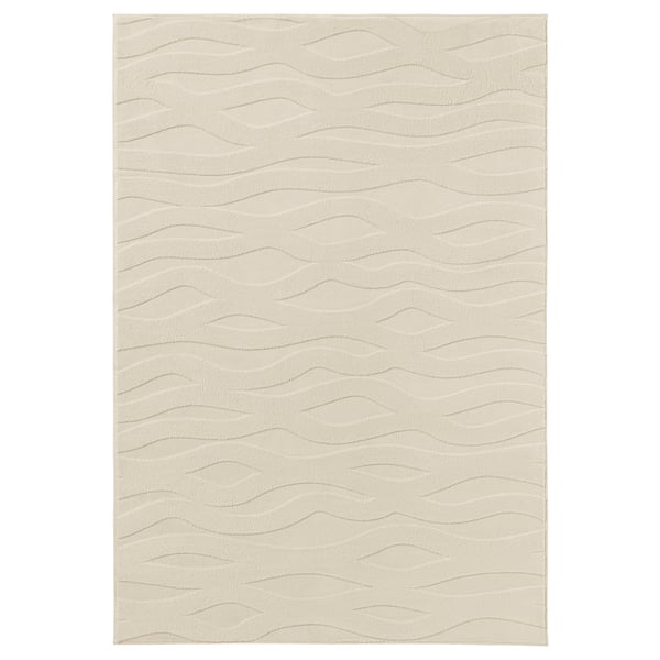 VÄXELFEL: beige 3d wavy rug, recycled polyester, rectangular, soft, anti-slip.