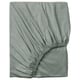 A light green VÅRVIAL fitted sheet. Made from 100% cotton, its designed with elastic edges for a secure fit.