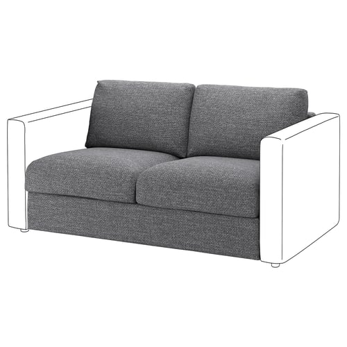VIMLE 2-seat sofa in grey tweed fabric with angled arms and removable cushions.