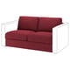 VIMLE red loveseat, modern design, white legs, cosy and durable.