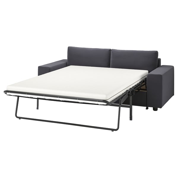 Black VIMLE sofa-bed, modern style, cushioned, convertible for sleeping.