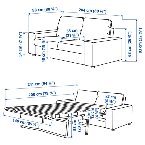 VIMLE 2-seat sofa-bed, with wide armrests/Gunnared medium grey