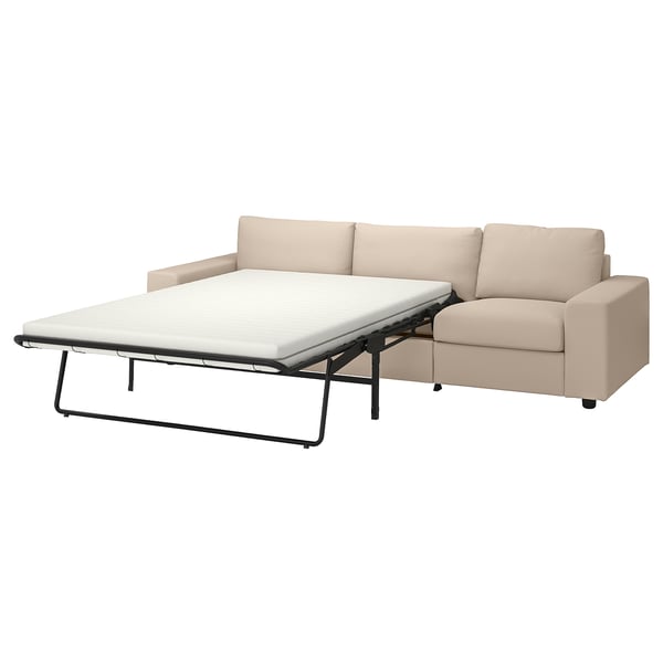 VIMLE beige convertible sofa, beige upholstery, l-shaped, with pull-out mattress.