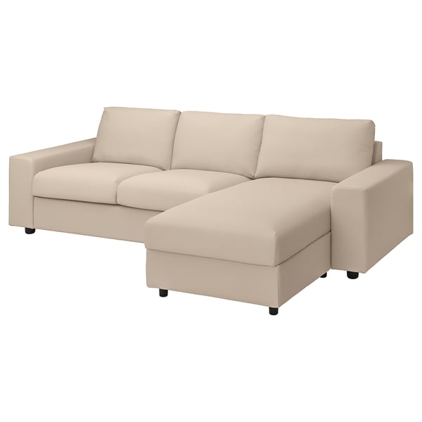 VIMLE sectional sofa, beige, fabric, l-shape, modern, three-seater, with chaise.