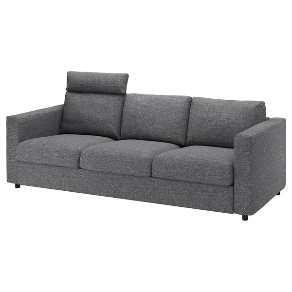 Modern grey VIMLE sofa with textured fabric, soft cushions, and adjustable headrests.