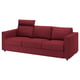 Red VIMLE sofa with headrests, modern design, fabric upholstery, 3-seater.