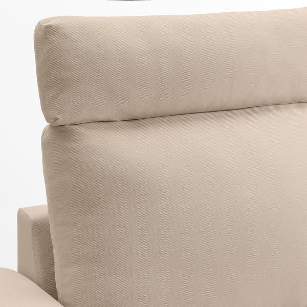 A modern, beige sofa with high-quality upholstery and supportive cushions.
