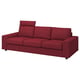 Red fabric sofa, modern design, cushioned seats and backs, supportive armrests.