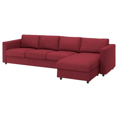 VIMLE red l-shaped sofa, modern design, plush cushions, easy storage.