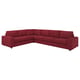 VIMLE red l-shaped sectional sofa, modern design, comfy textured fabric, three seats in each section.